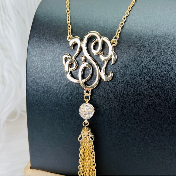 Vintage aged goldtone large fringe dangle pendant necklace - Picture 7 of 10